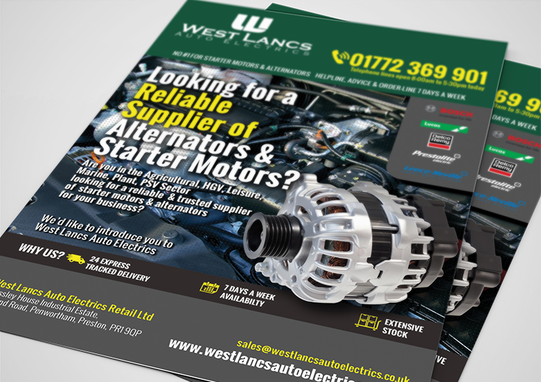 West Lancs Auto Electrics Retail Ltd Auto Parts Flyer Design