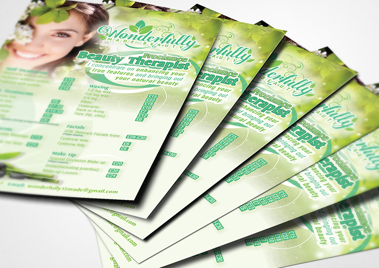 Wonderfully Made Beauty Therapist Price List Flyer Design